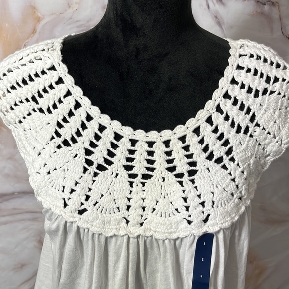 Lucky Brand Crochet Top Tank Loose Fit Boho White Sz S - Picture 2 of 12